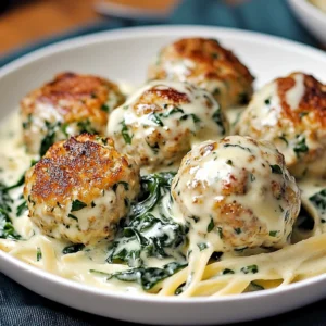 Chicken Ricotta Meatballs with Spinach Alfredo Sauce